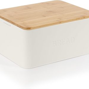 Beautiful Bread Box With Wooden Lid For Your Kitchen Countertop - Spacious Container Perfectly Stores Your Homemade Bread, English Muffins & Bagels - Quality Cutting Board Lid Keeps Your Bread Fresh