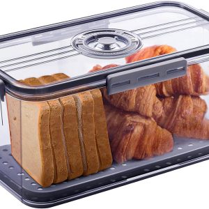 Bread Box Bread Boxes for Kitchen Counter Airtight, Time Recording Bread Storage Container with Lid, Bread Keeper for Homemade Bread, Toast, Bagel, Donut and Cookies, Grey