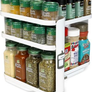 Spice Rack Organizer for Cabinet - Slide & Rotate Seasoning Organizer - 3 Snap-In Adjustable Shelves for 5 Tier of Storage - Magnetic Modular Design - 8.9”H x 6.1”W x 10.8”D
